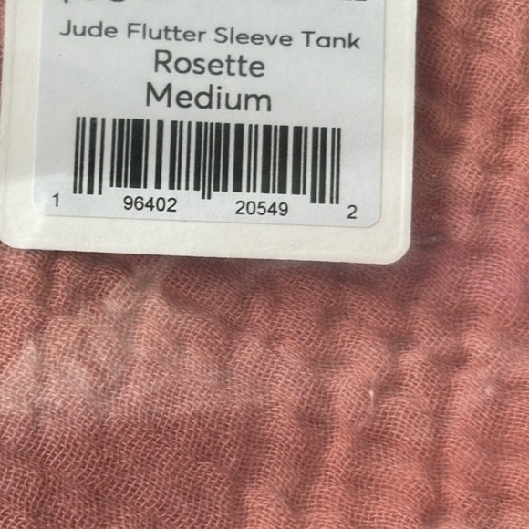 Marine Layer Jude Tank Top Flutter Sleeve Crinkled Cotton Rosette Pink NWT M - Picture 7 of 8